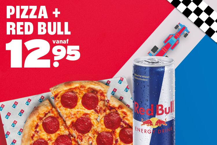 Medium Pizza + Red Bull voor €12,95