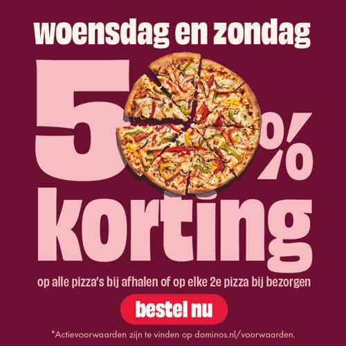 50% korting op elke pizza